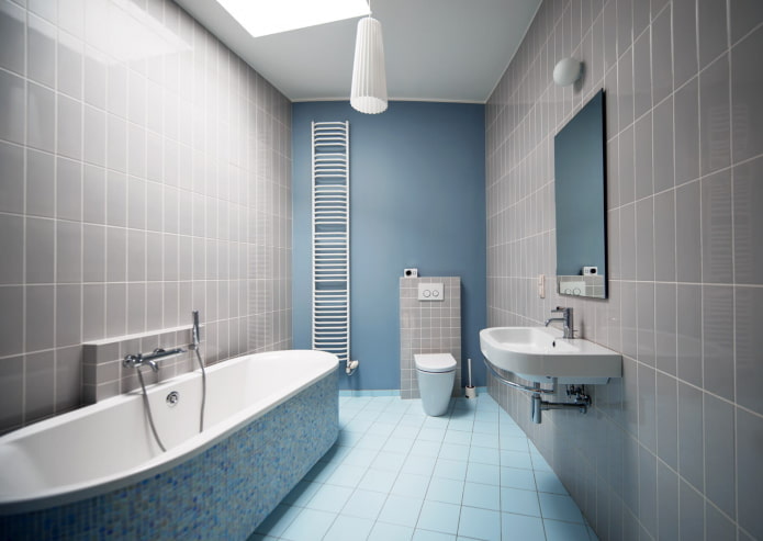 интерьер ванной в серо-синих тонах