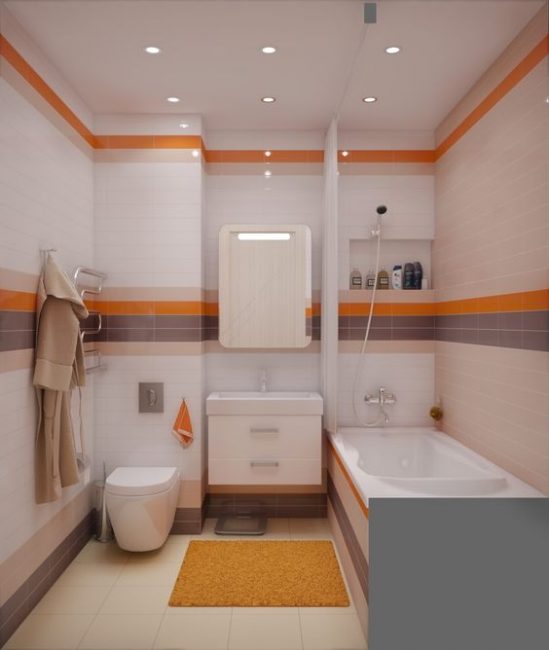Приглушенный оранжевый и фиолетовый в интерьере ванной