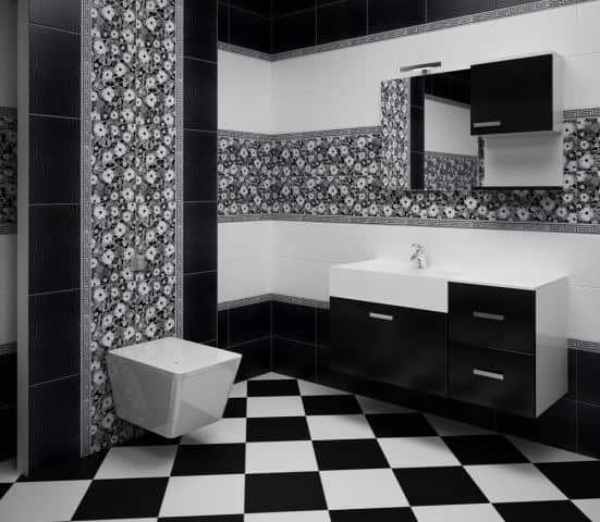Чередование цвета в черно-белой ванной
