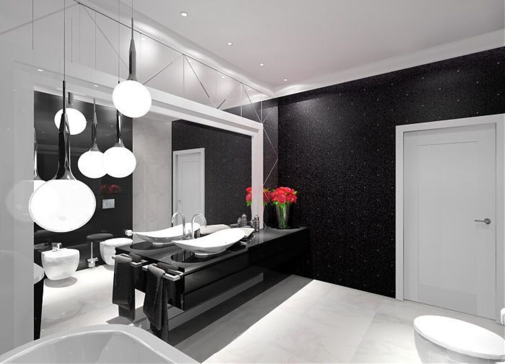 ванная комната в черно белых тонах 