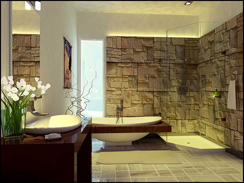 Плитка из натурального камня в ванной фото 3